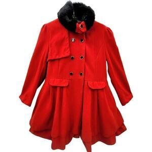 HP Shi Long Fashion‎ Vintage double breasted Faux Fur Collar Peplum Swing Coat